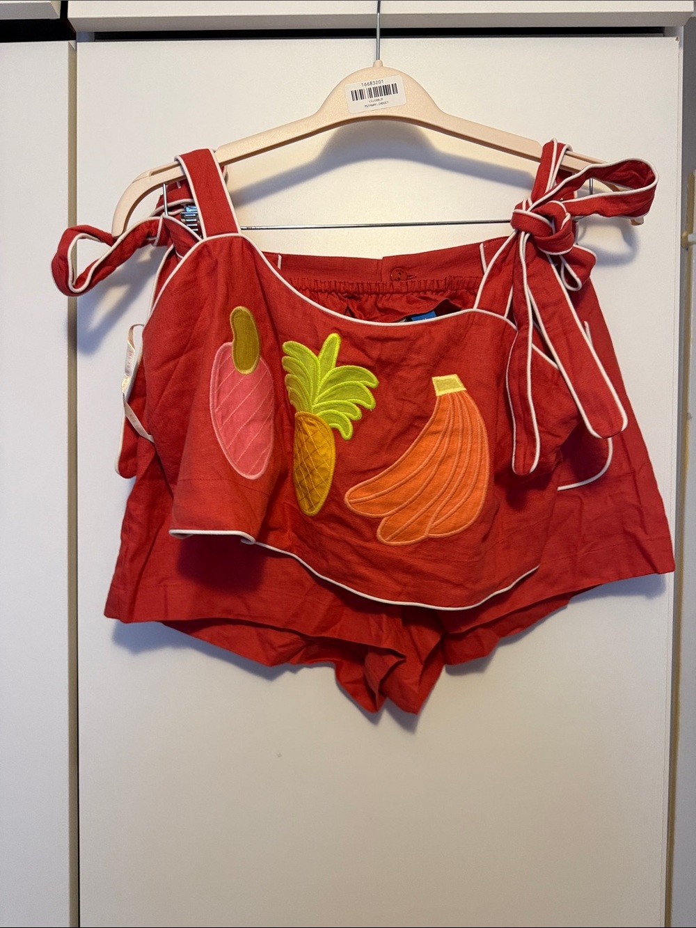 FARM Rio Red Fruit Appliqué Tie-Shoulder Shorts set